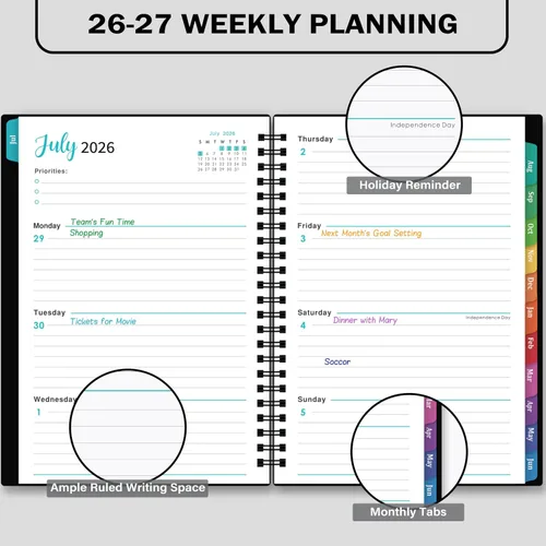 Vista 4 de Agenda académica 2026-2027, julio 2026 a junio 2027, agenda semanal y mensual 2026-2027, planificador calendario, 6.4 x 8.5 pulgadas con cubierta