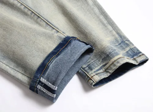 Vista 7 de OIIIO Jeans elásticos rasgados de ajuste regular para hombre