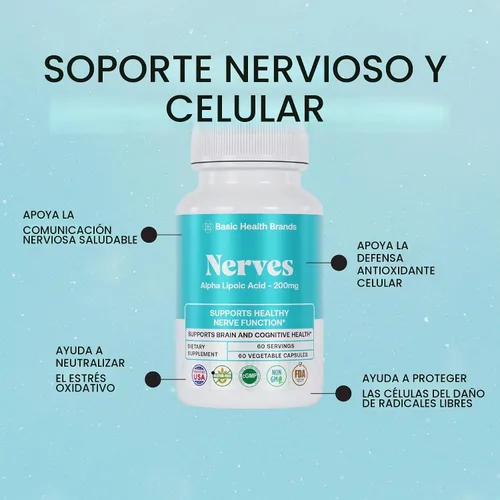 Vista 2 de Basic Brands Nervios Ácido alfa lipoico, 200 mg 1 paquete