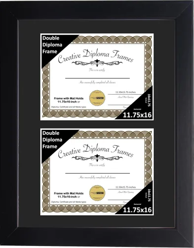 Vista 55 de Creative Picture Frames Marco de diploma doble clásico negro de 6 x 8 pulgadas con vidrio negro y colgador de pared instalado