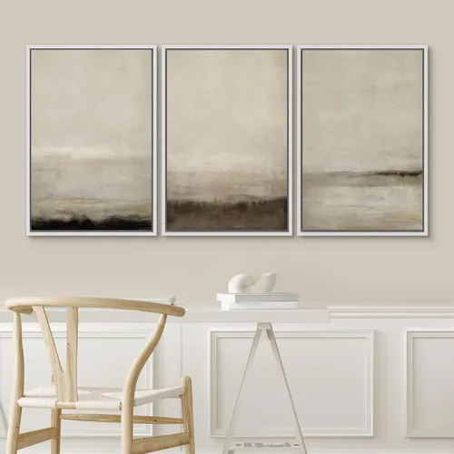 Vista 371 de SIGNWIN Lienzo enmarcado para pared, juego de arte pastel con cadena montañosa, bosque, niebla, naturaleza silvestre, ilustraciones modernas, arte