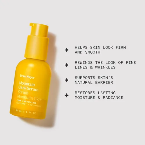 Vista 2 de Ursa Major Mountain Glow - Suero facial natural Hidratante facial diario vegano Combate arrugas y flacidez de la piel Aumenta el brillo