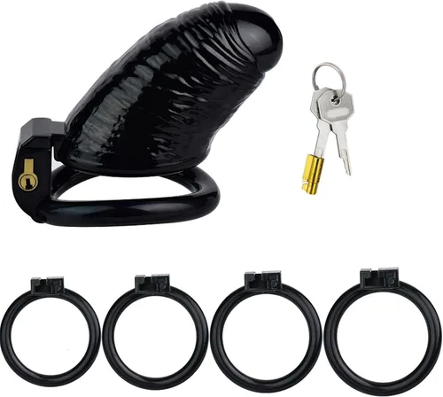 Vista 9 de Jaula de castidad masculina, dispositivo de castidad masculina, jaula de resina de nailon, consolador ergonómico de verosimilitud con 4 tamaños