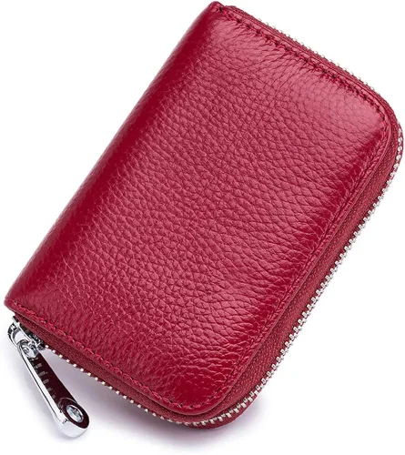 Vista 2 de Tarjetero RFID de cuero genuino para tarjetas de crédito con cremallera, Moderno