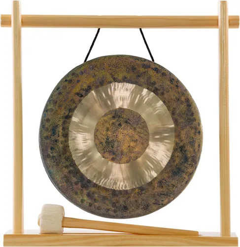 Vista 6 de 8" to 10" Gongs on My Little Pagoda Gong Stand Includes Stand, Mallet, & Your Choice of Gong/Perfect Desktop Gong/Sound Healing & Meditation/Bronze