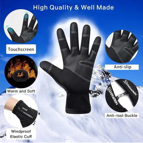 Vista 5 de weiatas Guantes de invierno para hombres y mujeres, impermeables, cálidos guantes de nieve para pantalla táctil, para ciclismo, senderismo, correr