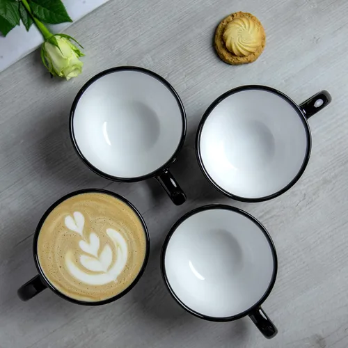 Vista 5 de City to Cottage Taza de cerámica hecha a mano con diseño de lunares blancos y negros, extra grande de 17.5 onzas, capuchino de cerámica, café, té