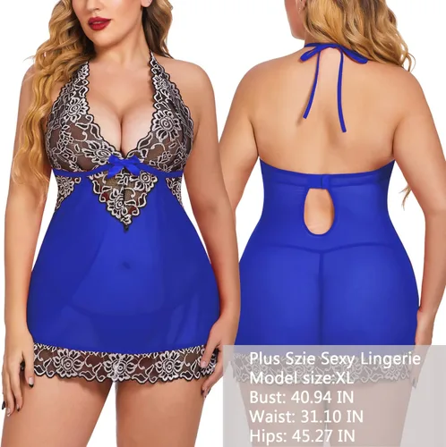 Vista 6 de Lencería Avidlove con cuello en V, de encaje, babydoll de malla, ropa de noche para mujer