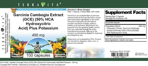 Vista 3 de Extracto de Garcinia Cambogia (GCE) (50% ácido hidroxicítrico HCA) más potasio - 450 mg (100 cápsulas, ZIN: 512456)