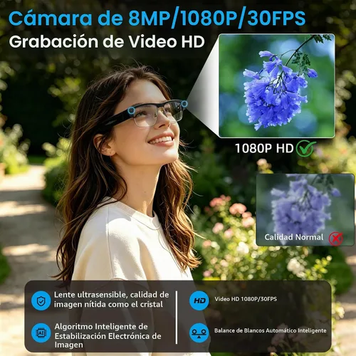 Vista 2 de Lentes inteligentes Ai con cámara y Bluetooth, grabación de video HD de 8 MP, traducción en tiempo real, con lentes que cambian