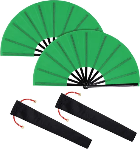 Vista 18 de Nydotd Paquete de 2 ventiladores plegables de mano grandes para fanáticos rave, tela de nailon plegable con funda de soporte para hombres y mujeres