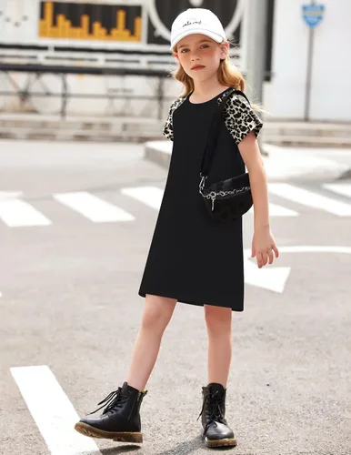 Vista 3 de Arshiner Vestido de verano para niñas de 5 a 12 años de manga corta de algodón estampado casual