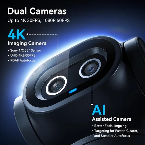 Vista 2 de EMEET PIXY Cámara PTZ 4K con doble cámara alimentada por IA y trípode de escritorio