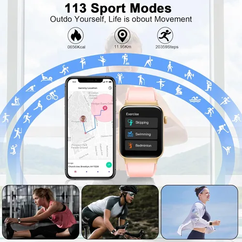 Vista 6 de Reloj inteligente para hombres y mujeres (respuesta/hacer llamadas), reloj inteligente de 1.85 pulgadas, 113 modos deportivos, rastreador de fitness