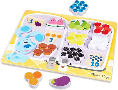 Vista 4 de Melissa & Doug Blue's Clues & You! Rompecabezas grueso de madera - Comida para nevera (10 piezas)