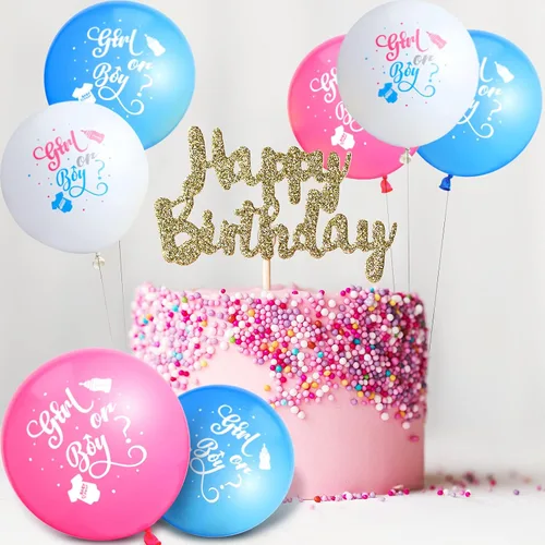 Vista 4 de 60 globos de revelación de género para niñas o niños, globos de látex para fiesta de revelación en blanco, rosa y azul, suministros para decoración