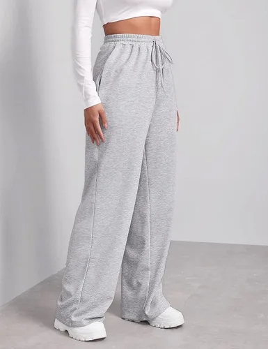 Vista 4 de FACDIBY Pantalones deportivos de pierna ancha para mujer, elásticos, de cintura alta, con cordón y bolsillos