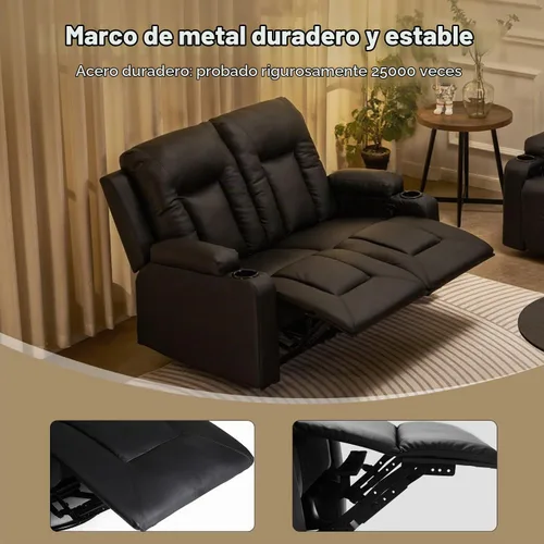 Vista 6 de Juego de sofá reclinable de cuero LUCKLIFE con sillones reclinables manuales, juego de muebles para sala de estar con sofá reclinable, sofá de dos