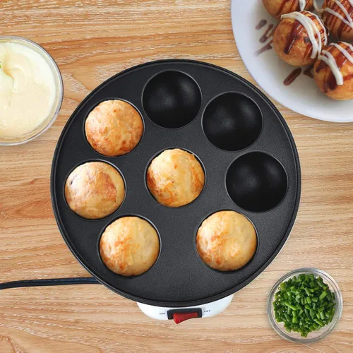 Vista 3 de Health and Home Molde eléctrico japonés Takoyaki pulpo 8 bolas, máquina para hacer paletas con revestimiento antiadherente, postre, fabricante danés