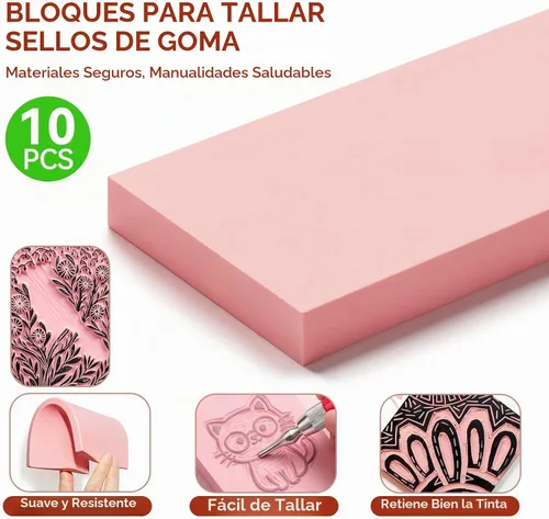 Vista 3 de WAYCOM Paquete de 10 bloques de linóleo para impresión con herramientas de corte, kit de fabricación de sellos de goma, bloques de tallado de sellos