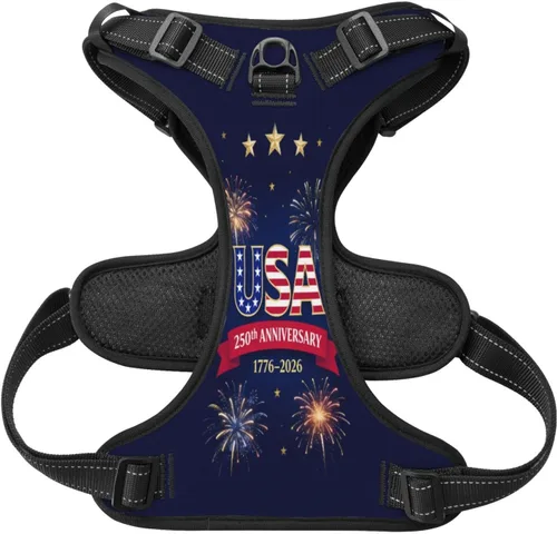Vista 4 de 250th USA Anniversary Reflective Dog Harness No Pull Soft Vest Harness for Small Medium Large Dog Puppy Pets (Small Size)