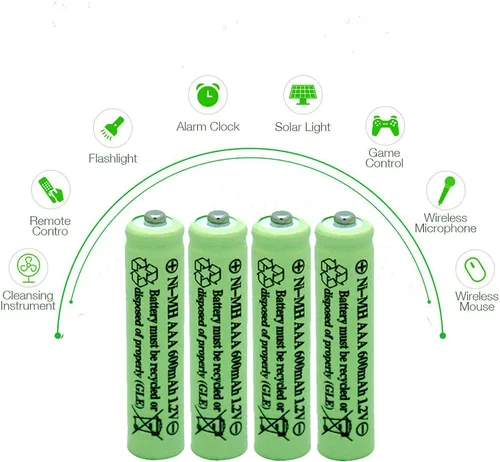 Vista 9 de AAA 600mAh 1.2V NiMH Baterías solares recargables para luz solar, lámpara solar, luces de jardín verdes (8 piezas)