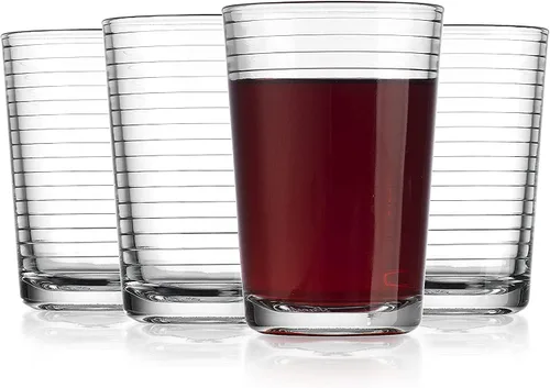 Vista 7 de Home Essentials and Beyond - Vasos de jugo de 7 onzas, juego de 4 vasos de vidrio para bebidas para jugo, whisky, cócteles, té helado, aptos