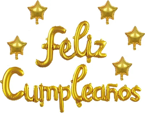 Vista 16 de Cartel de globos de Feliz Cumpleanos con 5 globos de estrella temática de fiesta