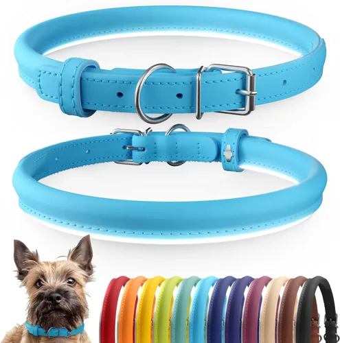 Vista 98 de CollarDirect - Collar de cuero enrollado para perro, collar redondo acolchado suave para cachorro, collar de cuero auténtico hecho a mano