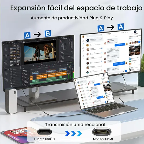 Vista 3 de UANTIN Cable USB C a HDMI de 3 pies Cable USB 3.1 tipo C a HDMI de alta velocidad 4K [compatible con Thunderbolt 3/4/5] con MacBook, Galaxy S9 a