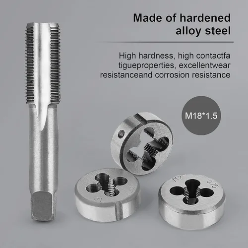 Vista 7 de Juego de 110 piezas de roscas y troqueles métricos, roscas métricas M2-M18 de tornillo de rosca y troquel Fabricación de roscas de tornillo