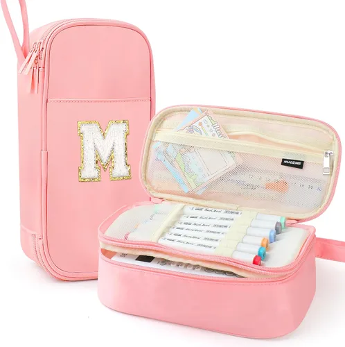 Vista 93 de Estuche Grande para Lápices, Bolsa de Lápices de Gran Capacidad, Bolsa de Lápices Personalizada con Inicial con Cremallera Suave, Múltiples