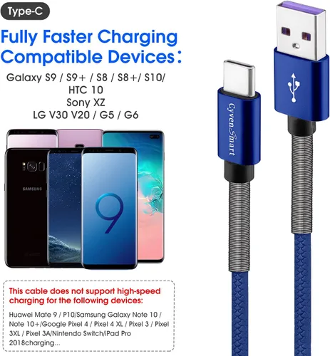 Vista 6 de Paquete de 3 unidades de 6 pies [1.82 m] Cable de carga compatible con Samsung Galaxy S9, S10, S8 Plus (3 A, carga rápida), cable TPE USB C, USB A