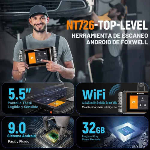 Vista 5 de Escáner FOXWELL 2026 NT726 OBD2 escáner para todo el sistema, herramienta de escaneo de más de 12 restablecimientos de servicio, herramienta