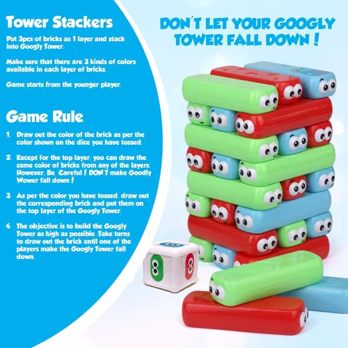 Vista 3 de Point Games Googly Tower - Juego de torre apilable con diseño divertido, rompecabezas de desarrollo e interactivo, habilidades estabilizadoras