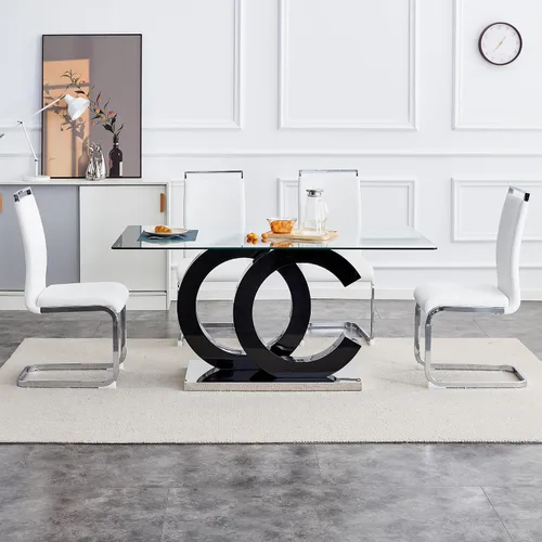 Vista 8 de Ebullient - Juego de mesa de comedor de vidrio para 4, set de mesa y sillas de 5 piezas, tapa de vidrio templado, juego de cena moderno con 4 sillas