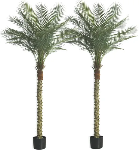 Vista 12 de Palmera artificial de 4.3 pies, planta de palma de sagú falsa grande con 18 hojas de tronco, árbol sintético alto perfecto en maceta para interiores