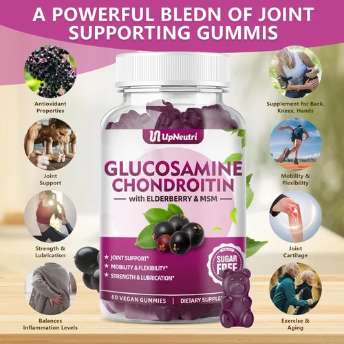 Vista 3 de GGlucosamina Gomitas de condroitina sin azúcar, extra fuerte, 1500 mg de glucosamina con condroitina MSM y cúrcuma, suplemento de apoyo articular
