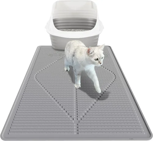Vista 10 de Mofason - Tapete de goma para caja de arena para gatos, color negro Waterproof 24"x15" kitty litter box mat; litter trapping catcher mat; easy