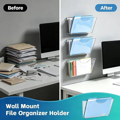 Vista 7 de SUPEASY Organizador de archivos de pared acrílico, paquete de 6 soportes Transparente