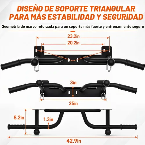 Vista 3 de Wall Mounted Pull Up Bar - Heavy Duty Chin Up Bar, Pull-Up Bar for Garage, Joist, Wall Mount - Multifunctional Fitness Bar, Supports up to 600 Lbs