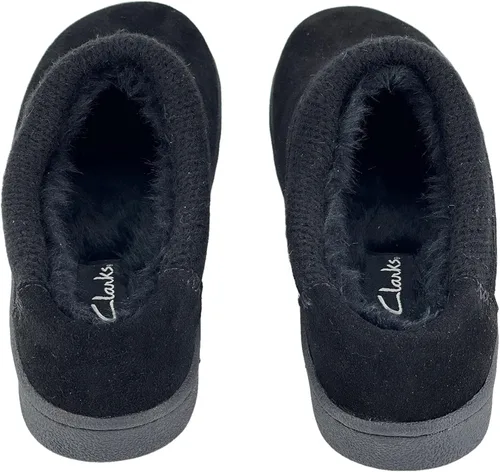 Vista 5 de Clarks Pantuflas de gamuza para mujer JMH2175 con cuello de punto, forro de piel sintética de felpa suave, pantuflas de casa para interiores
