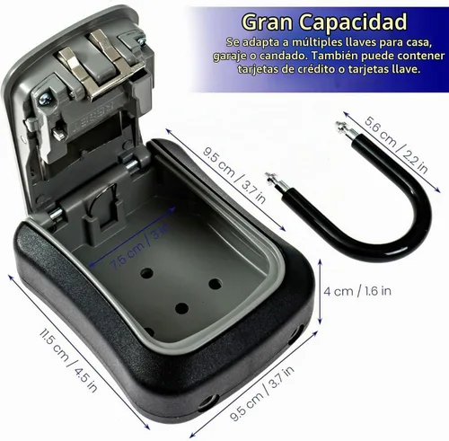 Vista 5 de Caja para llaves con código, caja de seguridad portátil con grillete, cerradura de combinación de 4 dígitos, caja de bloqueo de llave resistente a
