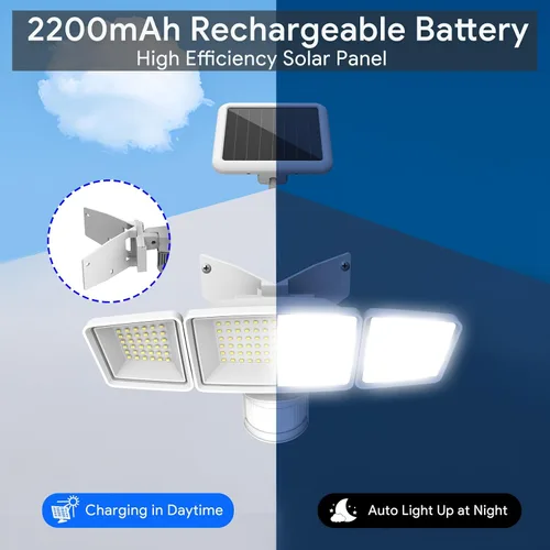 Vista 5 de Energetic - Luces solares para exteriores, 1800 lm, 192 luces LED de seguridad con sensor de movimiento con control remoto, reflector impermeable