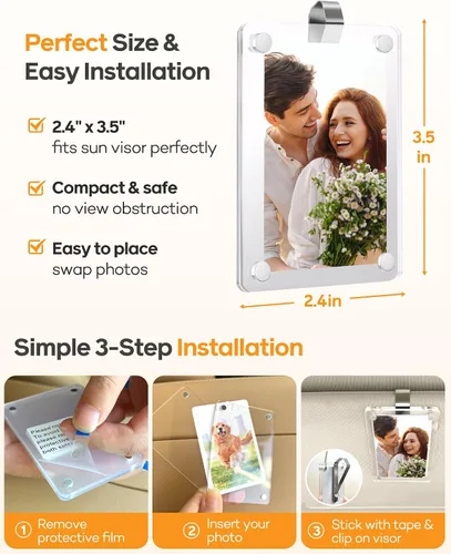 Vista 5 de 2 soportes para fotos de automóvil para visera solar – Clip magnético de 2.4 x 3.5 pulgadas para visera de automóvil, pantalla de fotos horizontal