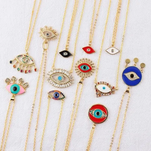 Vista 2 de Joyería de moda - Collar con dije de hip hop turco, collar con dije de ojo de la suerte Hamsa de mano turca de mal de ojo, collar de cadena larga