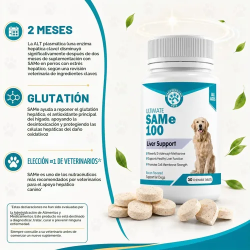 Vista 4 de Wanderfound Pets Same 100 soporte hepático para perros – Mismo suplemento hepático S-adenosil-L-metionina para apoyo hepático y cerebro – Sam E
