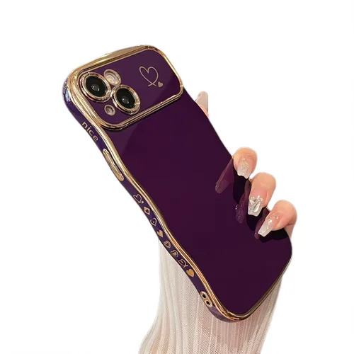 Vista 13 de ZTOFERA Funda para iPhone 11 de 6.1 pulgadas, bonita funda con marco ondulado rizado con patrón de corazón de amor, borde chapado de lujo