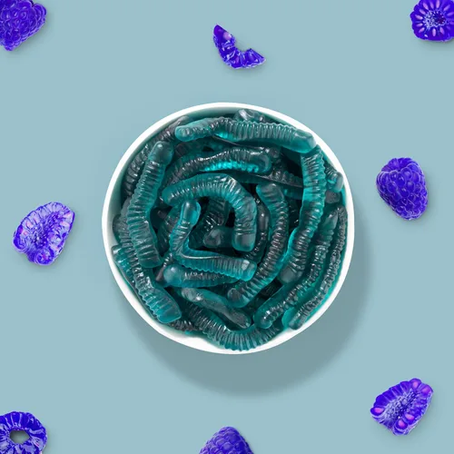 Vista 5 de FirstChoiceCandy Gusanos de gomita agridulce, varios sabores y colores sólidos (1 libra, frambuesa azul)