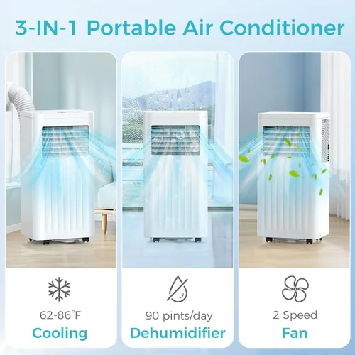 Vista 2 de COWSAR Aire acondicionado portátil de 10,000 BTU, unidad de CA portátil que enfría hasta 450 pies cuadrados con control remoto, 4 modos de aire